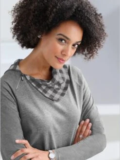 T-shirt Tendance Col Montant Asymétrique à Carreaux Manches Longues -Promos Mode Exquise Boutique 001.00SAN95043 A02.074