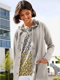 Veste Longue En Tricot Capuche Avec Coulisse Et Lien à Nouer