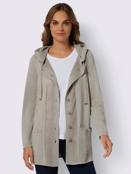 Veste Longue En Tricot Capuche Avec Coulisse Et Lien à Nouer 2 Veste Longue En Tricot Capuche Avec Coulisse Et Lien à Nouer – Image 2