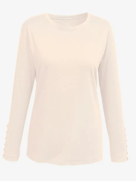 T-shirt Col Rond Manches Longues Avec Boutons Décoratives 4 T-shirt Col Rond Manches Longues Avec Boutons Décoratives – Image 4