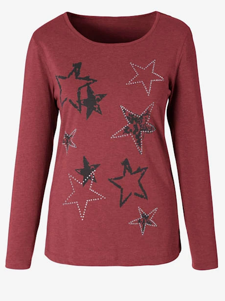 T-shirt Fin Manches Longues Et Imprimés étoiles 3 T-shirt Fin Manches Longues Et Imprimés étoiles – Image 3
