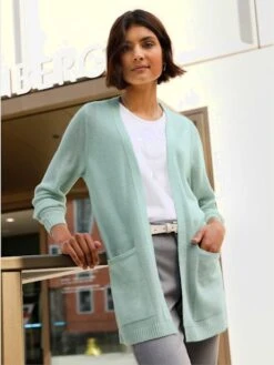 Veste Longue En Tricot Poches Plaquées