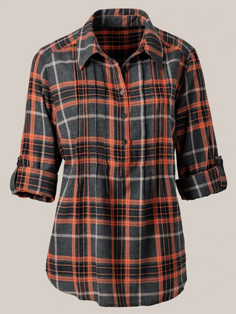 Chemisier à Carreaux En Flanelle Col Chemise Manches Longues Avec Bride 2 Chemisier à Carreaux En Flanelle Col Chemise Manches Longues Avec Bride – Image 2