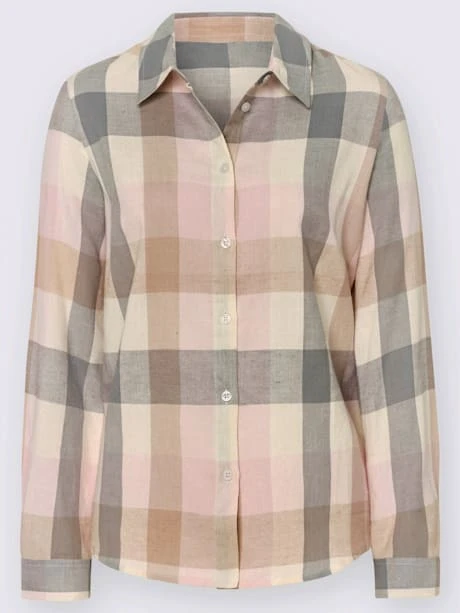 Chemisier à Carreaux En Coton Col Chemise Manches Longues 2 Chemisier à Carreaux En Coton Col Chemise Manches Longues – Image 2