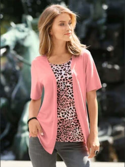 T-shirt 2-en-1 Débardeur Motif Animal Et Veste Col Rond