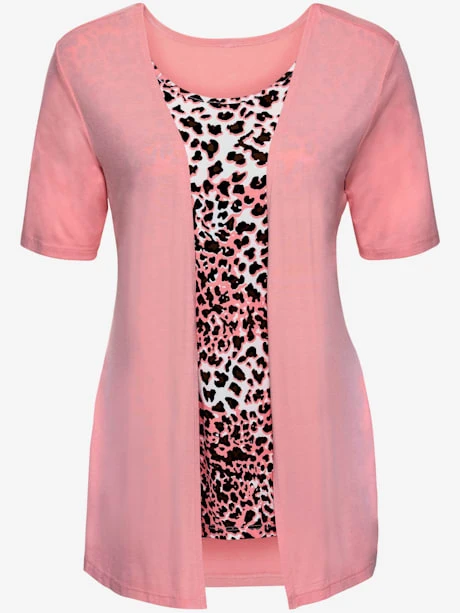 T-shirt 2-en-1 Débardeur Motif Animal Et Veste Col Rond 2 T-shirt 2-en-1 Débardeur Motif Animal Et Veste Col Rond – Image 2