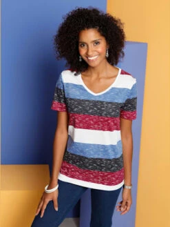 T-shirt Décontracté Manches Courtes Rayures Larges