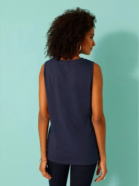 Débardeur Femme Col En V Avec Empiècement En Tissu Contrasté 2 Débardeur Femme Col En V Avec Empiècement En Tissu Contrasté – Image 2