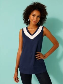 Débardeur Femme Col En V Avec Empiècement En Tissu Contrasté