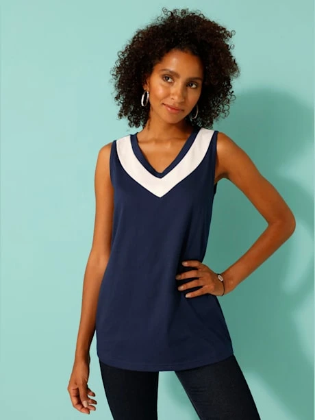 Débardeur Femme Col En V Avec Empiècement En Tissu Contrasté 1 Débardeur Femme Col En V Avec Empiècement En Tissu Contrasté