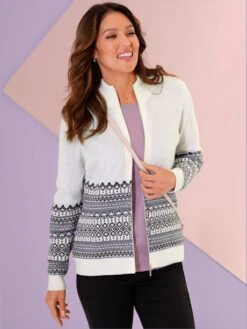 Veste En Tricot Jacquard Col Montant Chaud