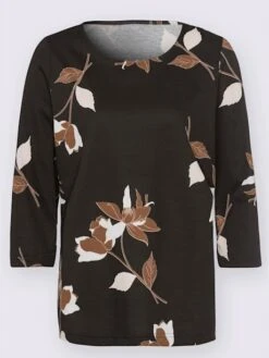 T-shirt Femme Ample Motif Floral Col Rond Manches 3/4