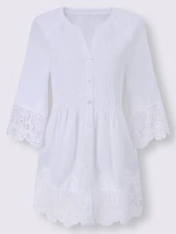 Chemisier Empiècements Dentelle Col Rond Manches Raglan 3/4 -Promos Mode Exquise Boutique 014.00F0156441 B10.001