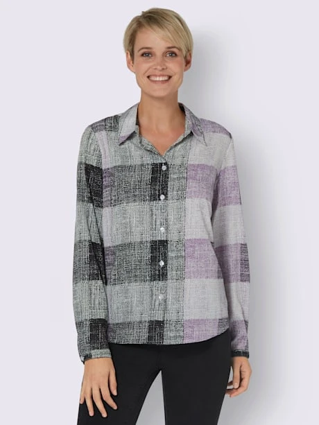 Chemisier à Manches Longues Motif à Carreaux 2 Chemisier à Manches Longues Motif à Carreaux – Image 2