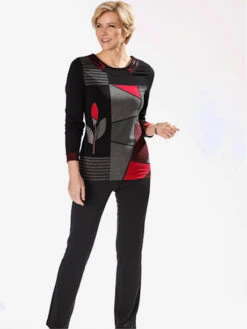 T-shirt Style Patchwork Col Rond Manches Longues