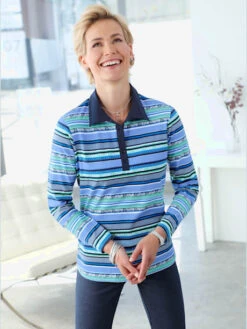 Polo Femme Manches Longues à Rayures