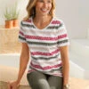 T-shirt Femme à Rayures Mutlicolores Col V