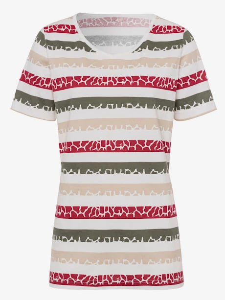 T-shirt Femme à Rayures Mutlicolores Col V 3 T-shirt Femme à Rayures Mutlicolores Col V – Image 3