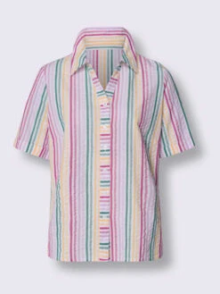 Chemisier à Manches Courtes Longues Rayures Affinantes 7 Chemisier à Manches Courtes Longues Rayures Affinantes -Promos Mode Exquise Boutique 024.00ZUK05547 B33.001