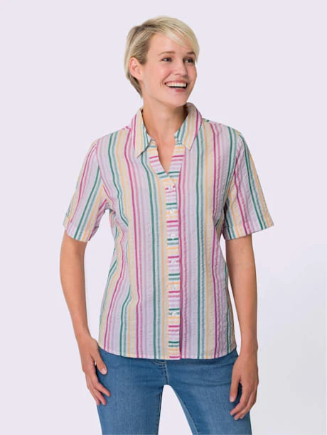 Chemisier à Manches Courtes Longues Rayures Affinantes 2 Chemisier à Manches Courtes Longues Rayures Affinantes – Image 2