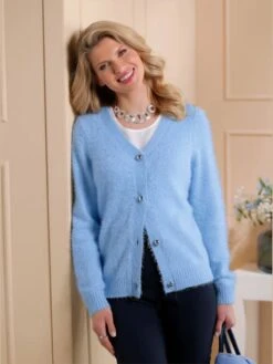 Veste En Tricot Fil Moelleux à Poils Longs