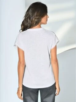 T-shirt Ajouré Empiècement Broderie Col Tunisien Et Mancherons -Promos Mode Exquise Boutique 077.64MEM10135 A02.003