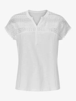 T-shirt Ajouré Empiècement Broderie Col Tunisien Et Mancherons -Promos Mode Exquise Boutique 077.64MEM10135 A52.001