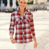 Chemisier à Carreaux Manches 3/4 Fendues