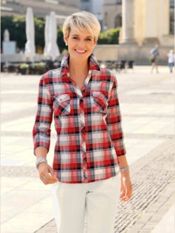 Chemisier à Carreaux Manches 3/4 Fendues