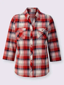 Chemisier à Carreaux Manches 3/4 Fendues -Promos Mode Exquise Boutique 101.00BJ255347 B01.001