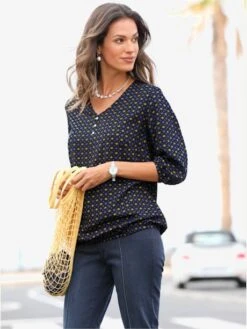 Chemisier Imprimé Minimaliste Col En V Manches 3/4