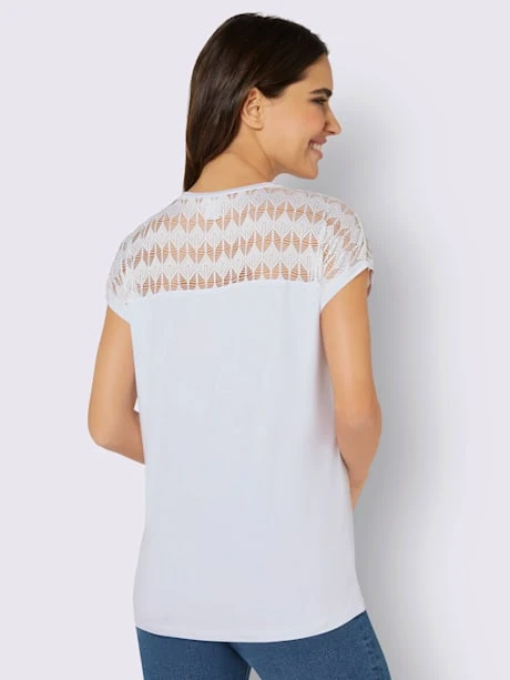 T-shirt à Encolure Ronde Empiècement Dentelle Devant Et Derrière 2 T-shirt à Encolure Ronde Empiècement Dentelle Devant Et Derrière – Image 2