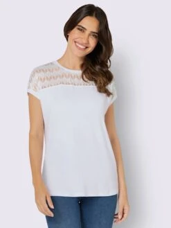 T-shirt à Encolure Ronde Empiècement Dentelle Devant Et Derrière