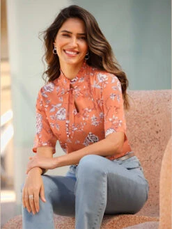 Chemisier Col Montant Froncé